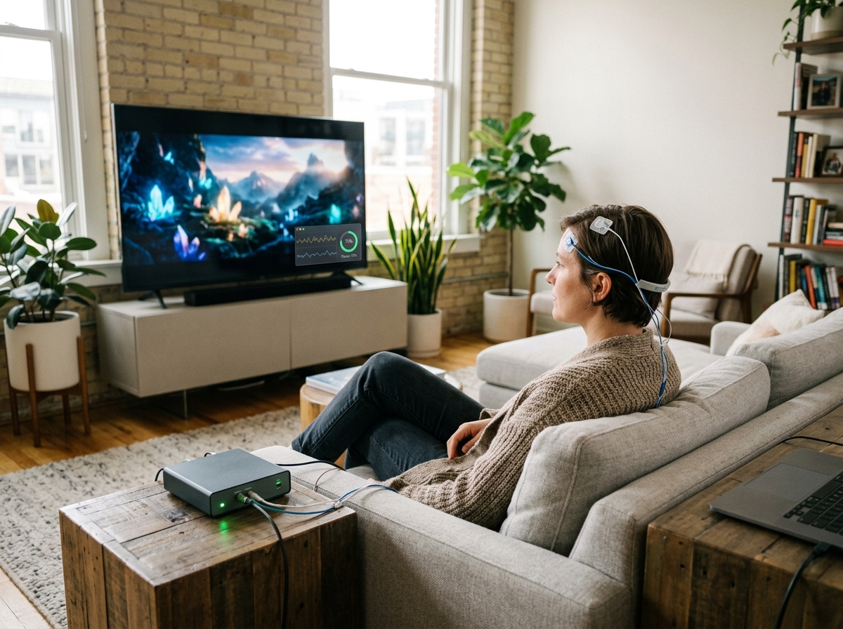 Client completing personalized at-home neurofeedback session